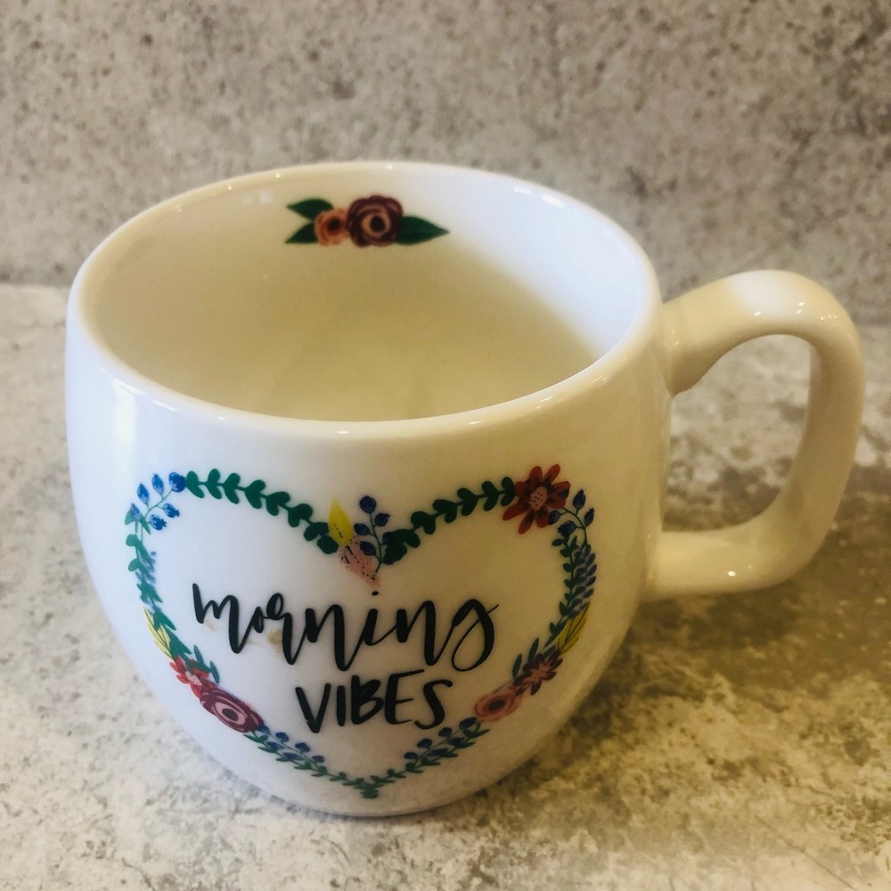 OPALHOUSE Coffe Mug 16 Oz Off-White Floral Heart